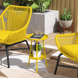 Petite table d'appoint ronde à 2 niveaux, table de jardin, pour terrasse, salon, balcon, en métal, jaune