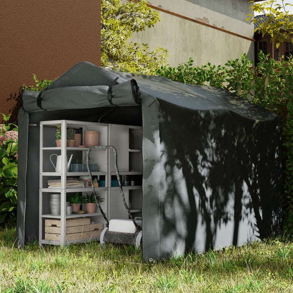 Abri de jardin 2 x 1,6 x 1,65 m, abri vélo extérieur avec cadre en métal galvanisé, imperméable et résistant aux UV, tente de stockage pour vélo, moto, outils, gris foncé