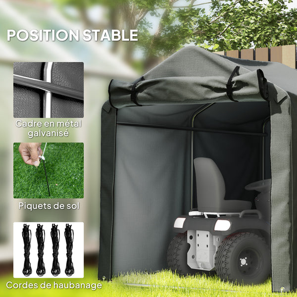 Abri de jardin 2 x 1,6 x 1,65 m, abri vélo extérieur avec cadre en métal galvanisé, imperméable et résistant aux UV, tente de stockage pour vélo, moto, outils, gris foncé