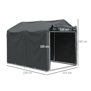 Abri de jardin 2 x 1,6 x 1,65 m, abri vélo extérieur avec cadre en métal galvanisé, imperméable et résistant aux UV, tente de stockage pour vélo, moto, outils, gris foncé