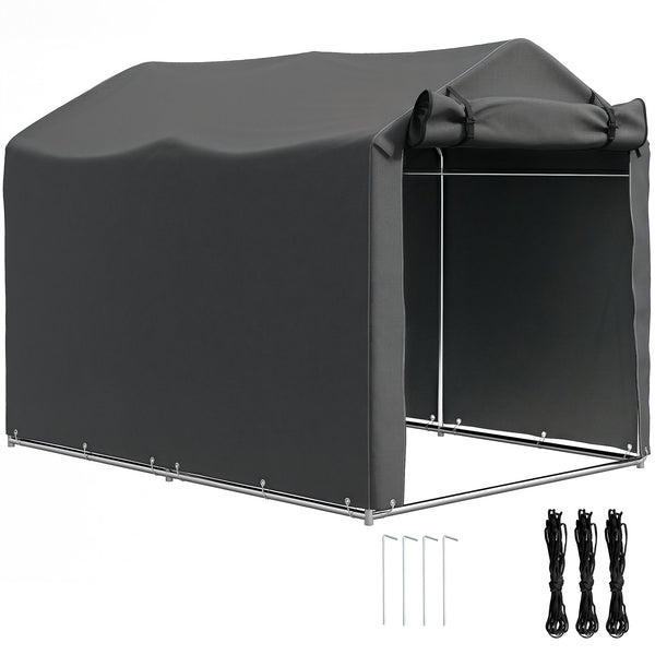 Abri de jardin 2 x 1,6 x 1,65 m, abri vélo extérieur avec cadre en métal galvanisé, imperméable et résistant aux UV, tente de stockage pour vélo, moto, outils, gris foncé