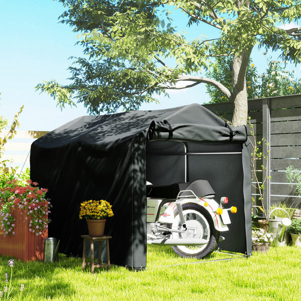 Abri de jardin 2 x 1,6 x 1,65 m, abri vélo extérieur avec cadre en métal galvanisé, imperméable et résistant aux UV, tente de stockage pour vélo, moto, outils, gris foncé