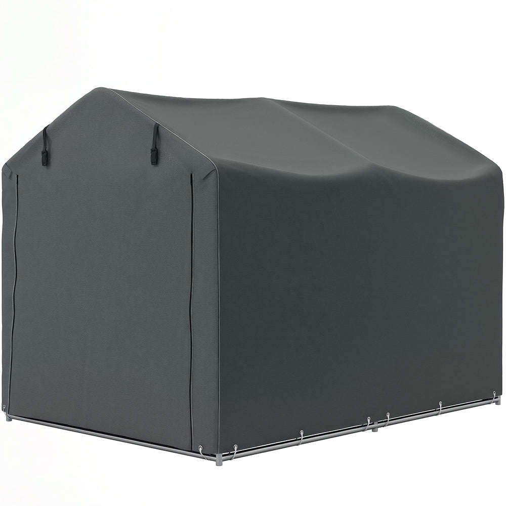 Abri de jardin 2 x 1,6 x 1,65 m, abri vélo extérieur avec cadre en métal galvanisé, imperméable et résistant aux UV, tente de stockage pour vélo, moto, outils, gris foncé
