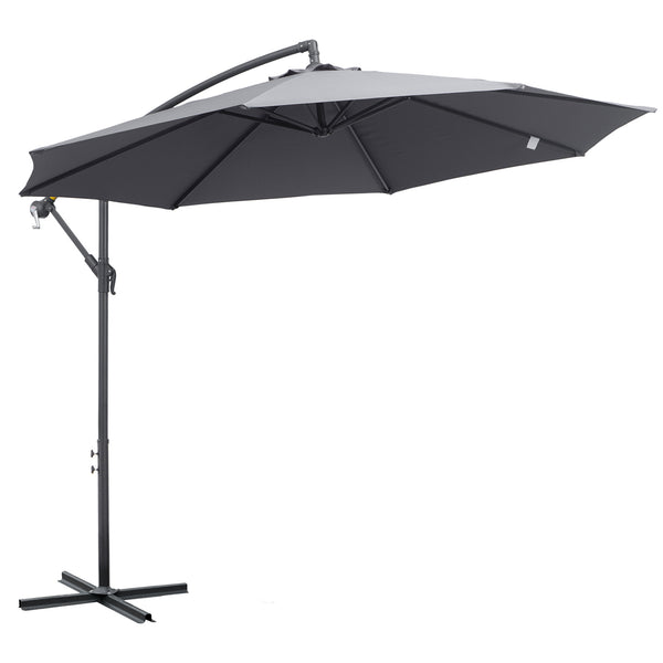Parasol déporté octogonal rabattable diamètre 3 m parasol de jardin avec pied en croix gris