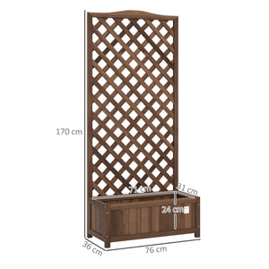 Jardinière avec Treillis - bac à Fleurs - jardinière sur Pied - dim. 76L x 36l x 170H cm - Fond à Lattes - Bois Sapin pré-huilé foncé marron