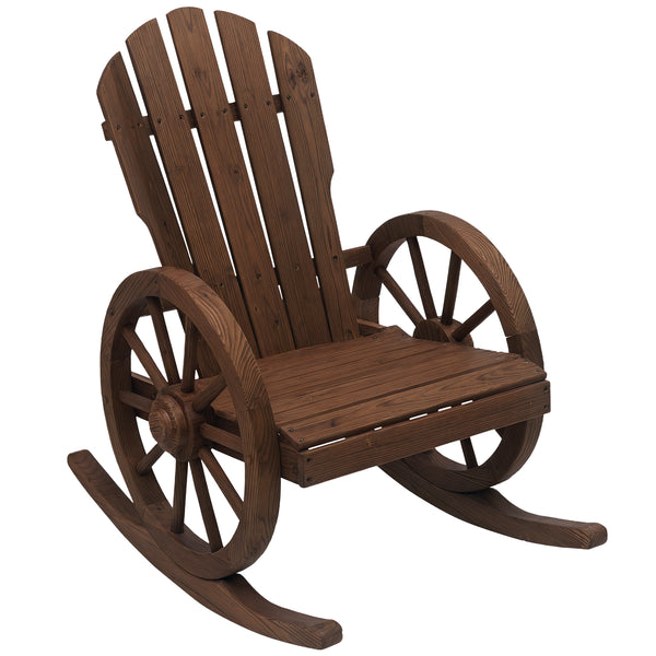 Fauteuil de Jardin Adirondack à Bascule Rocking Chair Style Rustique Chic accoudoirs Roues Charette Bois Sapin traité carbonisation