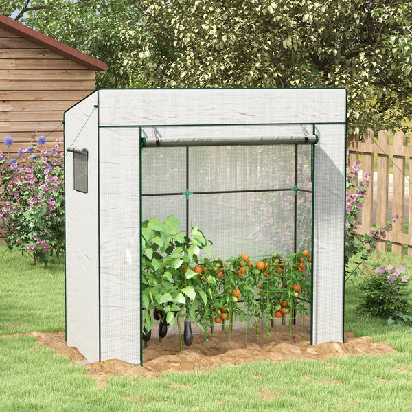 Serre de jardin PE, serre de balcon, bâche renforcée 140 g/m², châssis en acier, porte zippée enroulable, 2 fenêtres, pour légumes plantes fleurs, intérieur et extérieur, 196x77x197cm, blanc