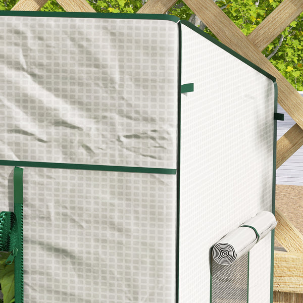 Serre de jardin PE, serre de balcon, bâche renforcée 140 g/m², châssis en acier, porte zippée enroulable, 2 fenêtres, pour légumes plantes fleurs, intérieur et extérieur, 196x77x197cm, blanc