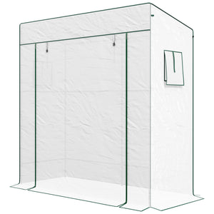 Serre de jardin PE, serre de balcon, bâche renforcée 140 g/m², châssis en acier, porte zippée enroulable, 2 fenêtres, pour légumes plantes fleurs, intérieur et extérieur, 196x77x197cm, blanc