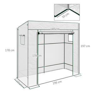 Serre de jardin PE, serre de balcon, bâche renforcée 140 g/m², châssis en acier, porte zippée enroulable, 2 fenêtres, pour légumes plantes fleurs, intérieur et extérieur, 196x77x197cm, blanc
