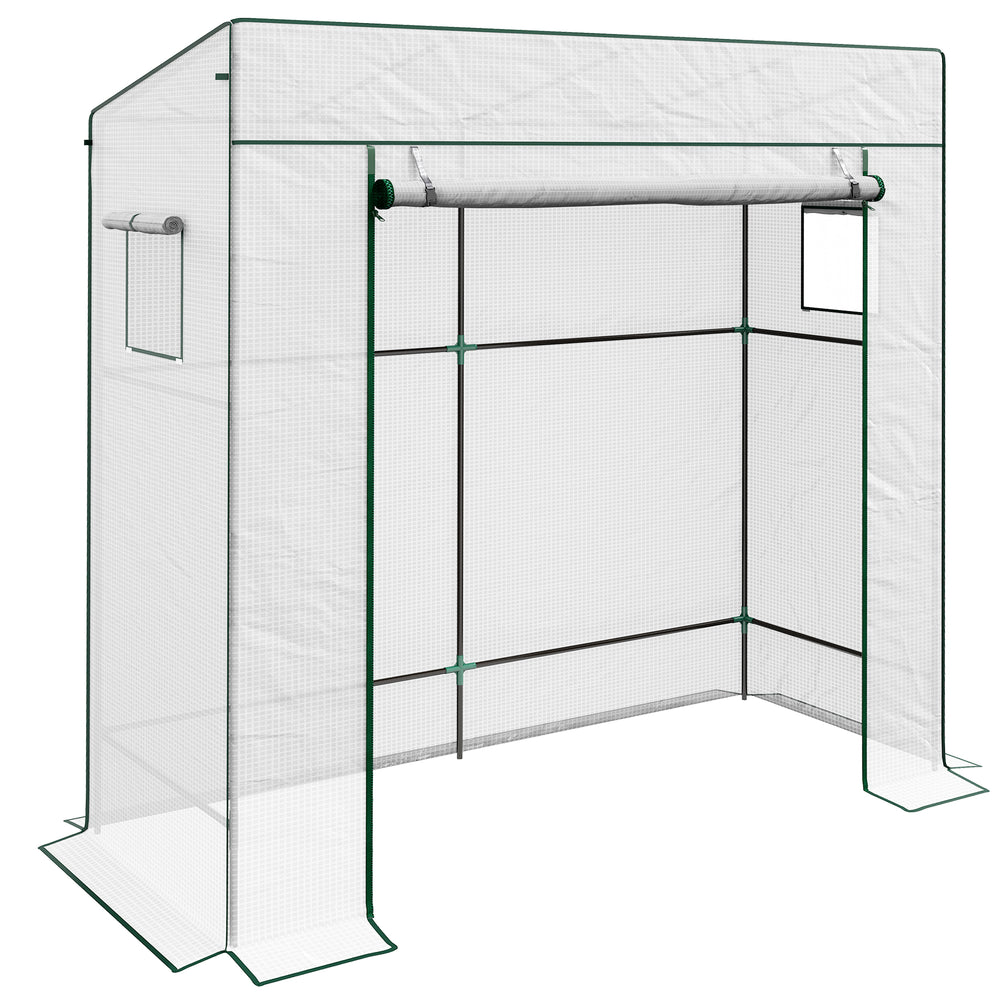 Serre de jardin PE, serre de balcon, bâche renforcée 140 g/m², châssis en acier, porte zippée enroulable, 2 fenêtres, pour légumes plantes fleurs, intérieur et extérieur, 196x77x197cm, blanc