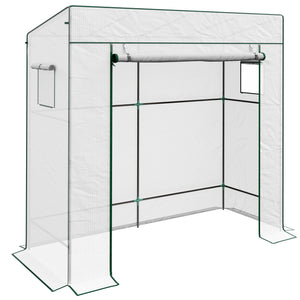 Serre de jardin PE, serre de balcon, bâche renforcée 140 g/m², châssis en acier, porte zippée enroulable, 2 fenêtres, pour légumes plantes fleurs, intérieur et extérieur, 196x77x197cm, blanc