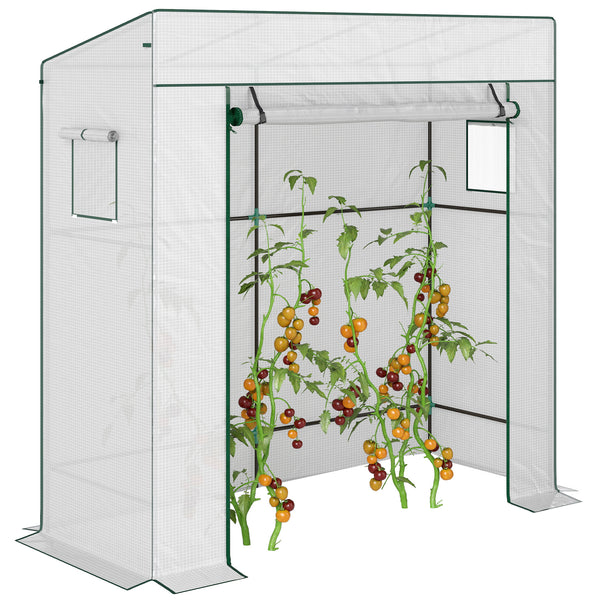 Serre de jardin PE, serre de balcon, bâche renforcée 140 g/m², châssis en acier, porte zippée enroulable, 2 fenêtres, pour légumes plantes fleurs, intérieur et extérieur, 196x77x197cm, blanc