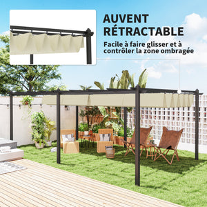 Pergola jardin exterieur pergola aluminium 3,6 x 6 m coulissante rétractable pour terrasse structure en aluminium + toile polyester - beige