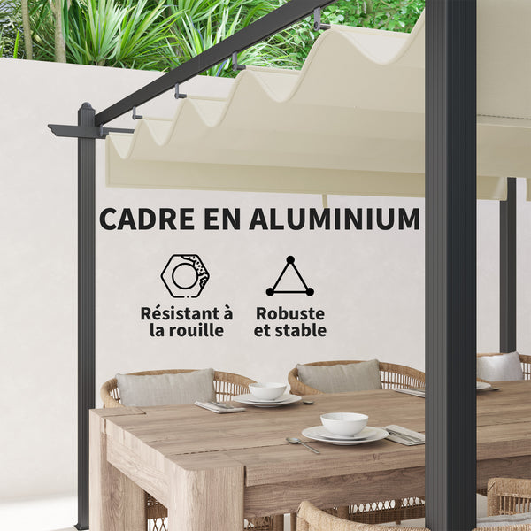 Pergola jardin exterieur pergola aluminium 3,6 x 6 m coulissante rétractable pour terrasse structure en aluminium + toile polyester - beige