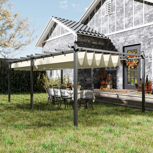 Pergola jardin exterieur pergola aluminium 3,6 x 6 m coulissante rétractable pour terrasse structure en aluminium + toile polyester - beige