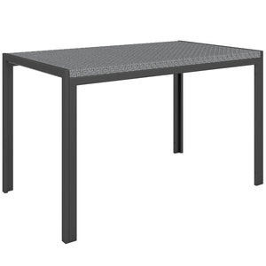 Table de jardin rectangulaire, table de salle à manger 4 personnes en métal et plateau résine tressée PE effet rotin, dim. 120L x 70l x 72H cm gris