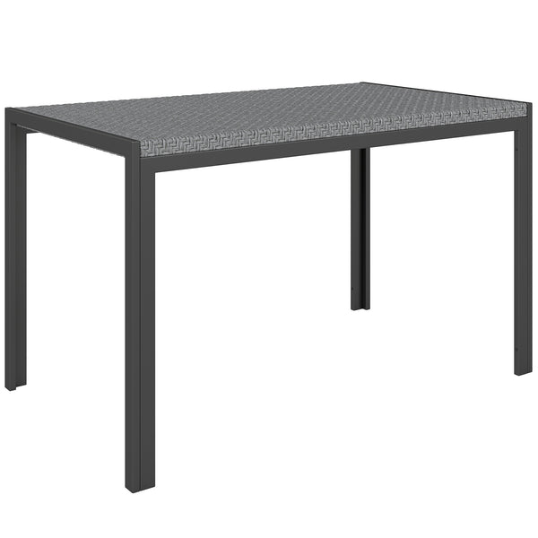 Table de jardin rectangulaire, table de salle à manger 4 personnes en métal et plateau résine tressée PE effet rotin, dim. 120L x 70l x 72H cm gris