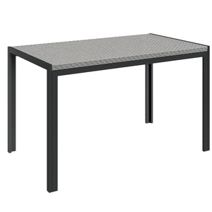 Table de jardin rectangulaire, table de salle à manger 4 personnes en métal et plateau résine tressée PE effet rotin, dim. 120L x 70l x 72H cm gris