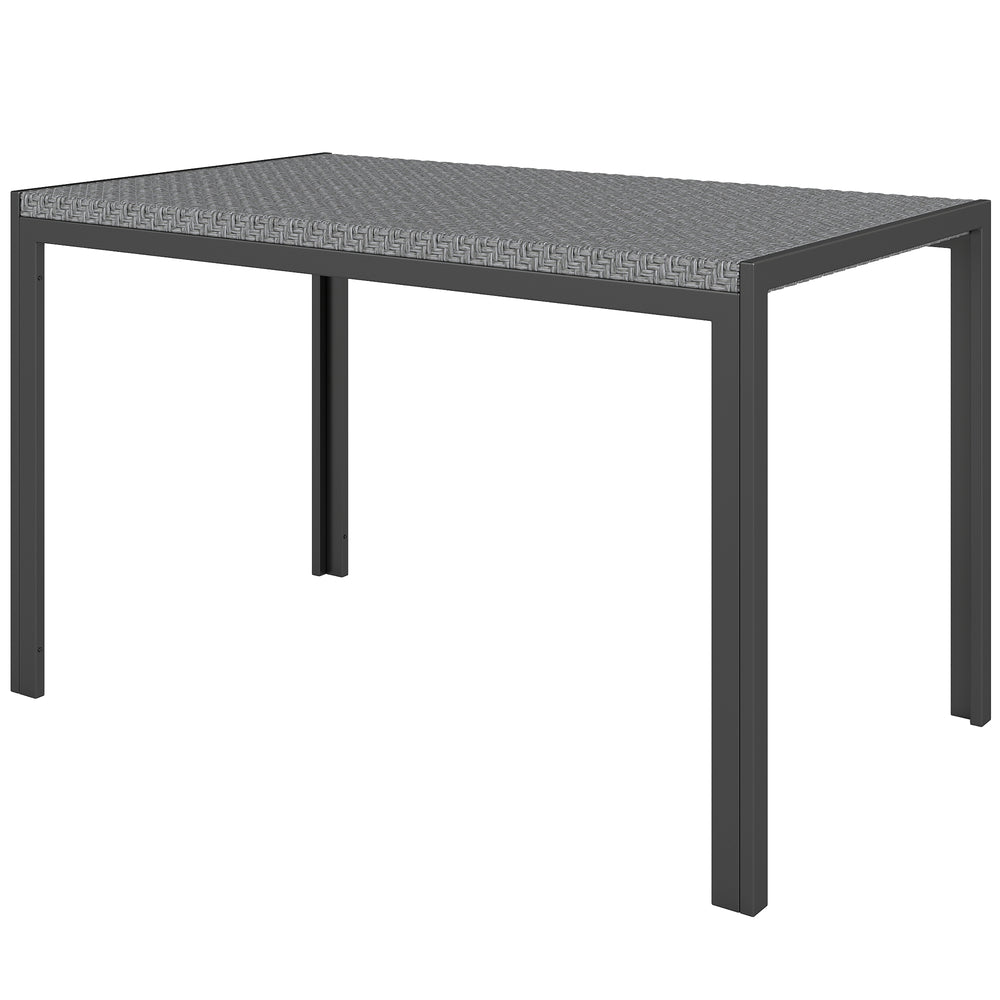Table de jardin rectangulaire, table de salle à manger 4 personnes en métal et plateau résine tressée PE effet rotin, dim. 120L x 70l x 72H cm gris