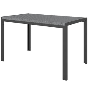 Table de jardin rectangulaire, table de salle à manger 4 personnes en métal et plateau résine tressée PE effet rotin, dim. 120L x 70l x 72H cm gris