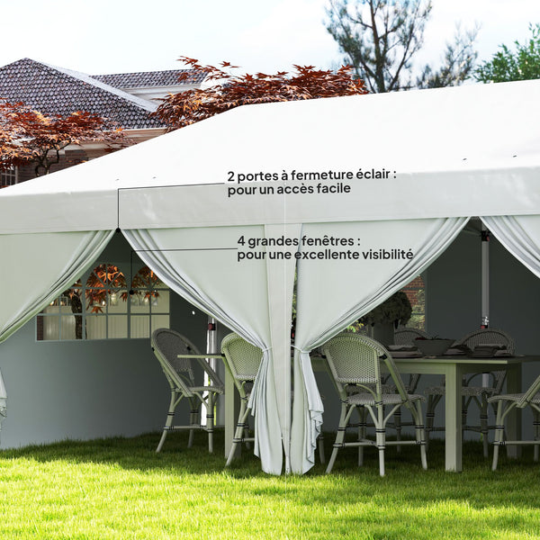 Tonnelle de jardin exterieur tonnelle pliante 3 x 6 m pop-up avec 6 parois latérales, trous de drainage, sac de transport inclus, barnum pliant pour camping festival mariage, blanc