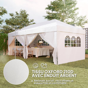 Tonnelle de jardin exterieur tonnelle pliante 3 x 6 m pop-up avec 6 parois latérales, trous de drainage, sac de transport inclus, barnum pliant pour camping festival mariage, blanc