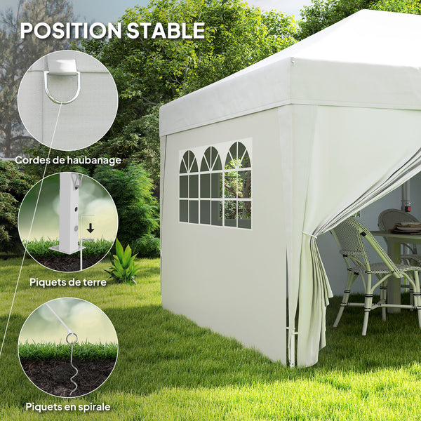 Tonnelle de jardin exterieur tonnelle pliante 3 x 6 m pop-up avec 6 parois latérales, trous de drainage, sac de transport inclus, barnum pliant pour camping festival mariage, blanc