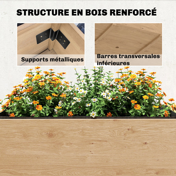 Potager sur Pieds à 2 niveaux, Jardinières surélevées avec étagères en bois avec doublure et trous de drainage pour fleurs et légumes, 119,5 x 102 x 76,5 cm, marron clair