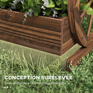 Jardinière sur Pieds carré Potager 3 étages Style Rustique Chic avec 2 roues Charrette Bois Sapin, trous de drainage, dim. 62L x 61l x 57H cm Marron