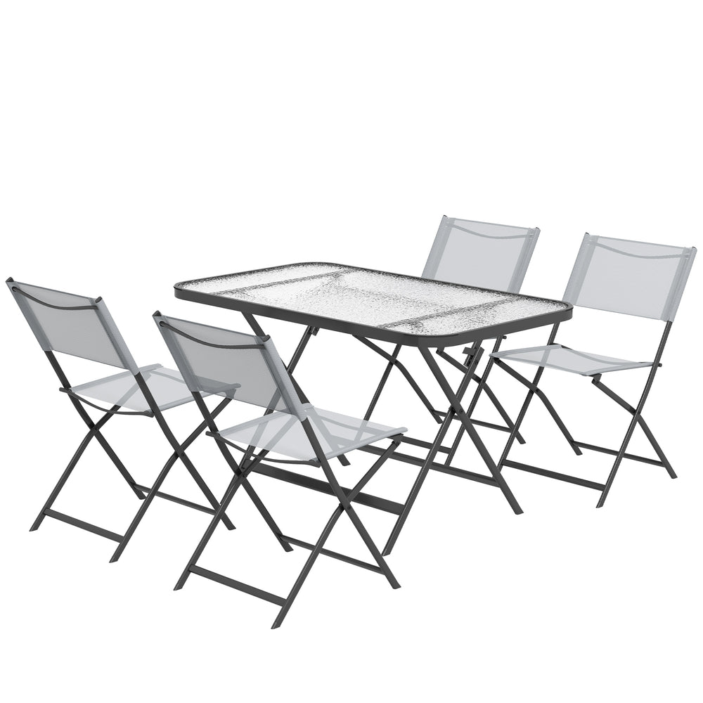 Ensemble de jardin 4 chaises + 1 table salon de jardin 5 pièces pilables chaises textilènes et plateau en verre trempé gris