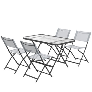 Ensemble de jardin 4 chaises + 1 table salon de jardin 5 pièces pilables chaises textilènes et plateau en verre trempé gris