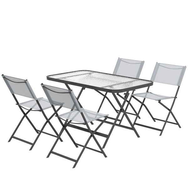 Ensemble de jardin 4 chaises + 1 table salon de jardin 5 pièces pilables chaises textilènes et plateau en verre trempé gris