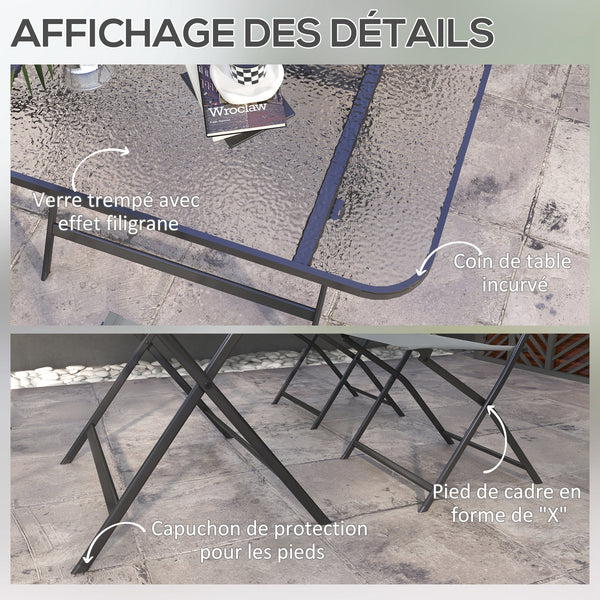 Ensemble de jardin 4 chaises + 1 table salon de jardin 5 pièces pilables chaises textilènes et plateau en verre trempé gris