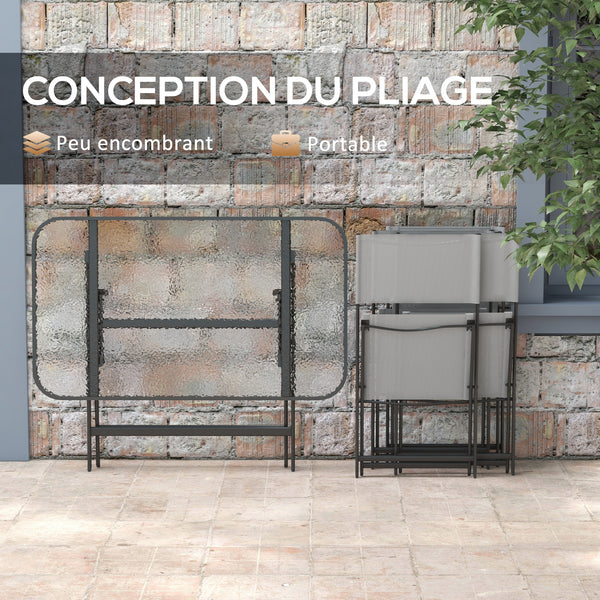 Ensemble de jardin 4 chaises + 1 table salon de jardin 5 pièces pilables chaises textilènes et plateau en verre trempé gris