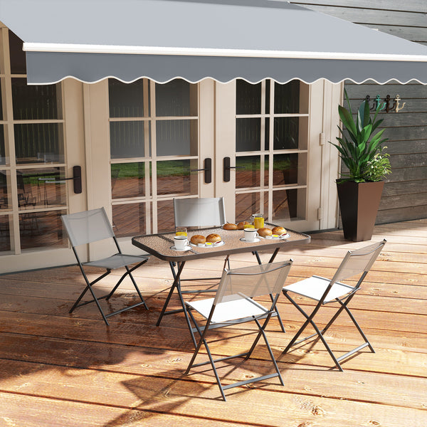 Ensemble de jardin 4 chaises + 1 table salon de jardin 5 pièces pilables chaises textilènes et plateau en verre trempé gris