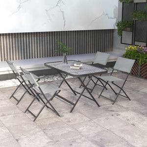 Ensemble de jardin 4 chaises + 1 table salon de jardin 5 pièces pilables chaises textilènes et plateau en verre trempé gris