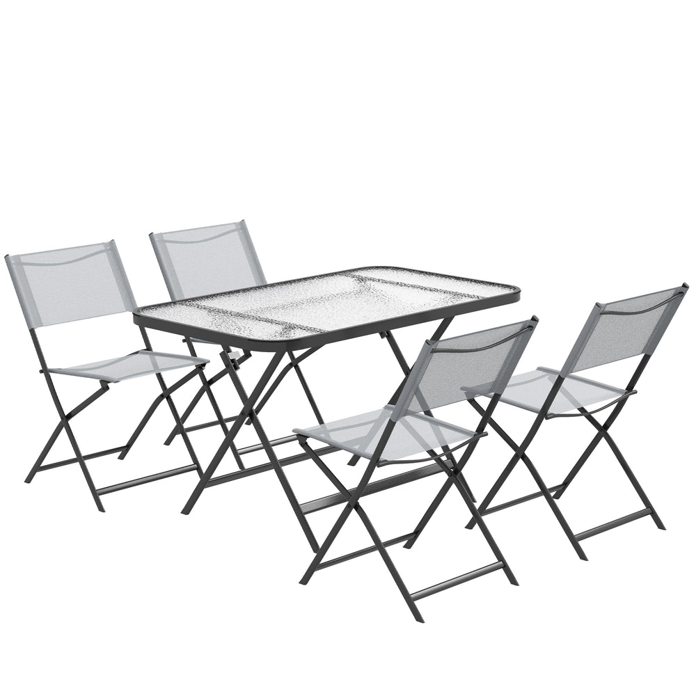 Ensemble de jardin 4 chaises + 1 table salon de jardin 5 pièces pilables chaises textilènes et plateau en verre trempé gris