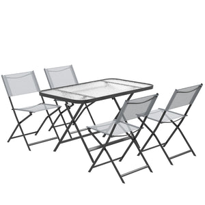 Ensemble de jardin 4 chaises + 1 table salon de jardin 5 pièces pilables chaises textilènes et plateau en verre trempé gris