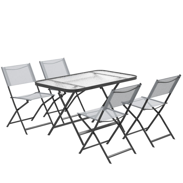 Ensemble de jardin 4 chaises + 1 table salon de jardin 5 pièces pilables chaises textilènes et plateau en verre trempé gris