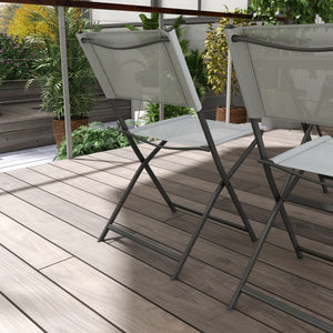 Ensemble de jardin 4 chaises + 1 table salon de jardin 5 pièces pilables chaises textilènes et plateau en verre trempé gris