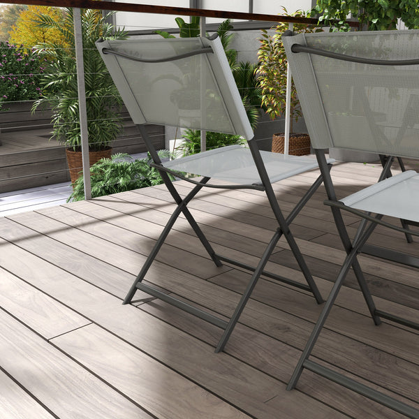 Ensemble de jardin 4 chaises + 1 table salon de jardin 5 pièces pilables chaises textilènes et plateau en verre trempé gris