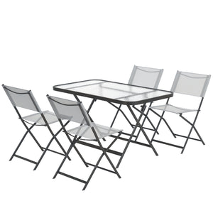 Ensemble de jardin 4 chaises + 1 table salon de jardin 5 pièces pilables chaises textilènes et plateau en verre trempé gris