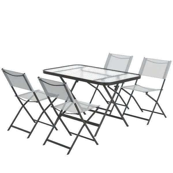 Ensemble de jardin 4 chaises + 1 table salon de jardin 5 pièces pilables chaises textilènes et plateau en verre trempé gris