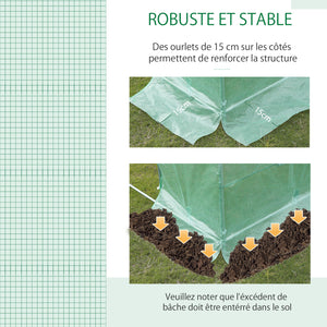 Bâche de Rechange Serre Tunnel 18 m², bâche 6 x 3 x 2 m PE Anti-UV imperméable 12 fenêtres + Porte Enroulable zippée vert