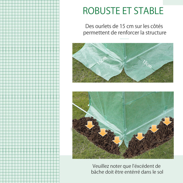 Bâche de Rechange Serre Tunnel 18 m², bâche 6 x 3 x 2 m PE Anti-UV imperméable 12 fenêtres + Porte Enroulable zippée vert