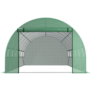 Bâche de Rechange Serre Tunnel 18 m², bâche 6 x 3 x 2 m PE Anti-UV imperméable 12 fenêtres + Porte Enroulable zippée vert