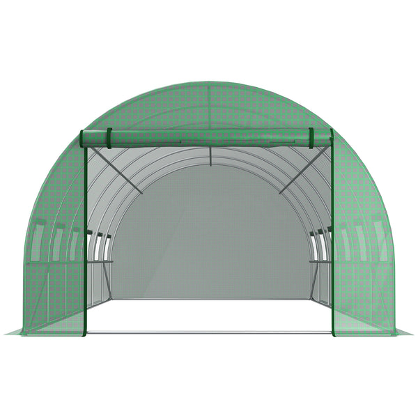 Bâche de Rechange Serre Tunnel 18 m², bâche 6 x 3 x 2 m PE Anti-UV imperméable 12 fenêtres + Porte Enroulable zippée vert