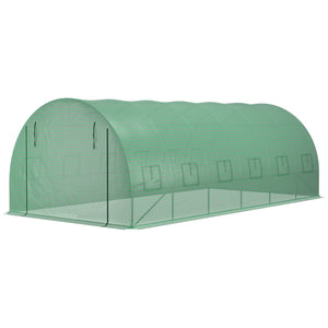Bâche de Rechange Serre Tunnel 18 m², bâche 6 x 3 x 2 m PE Anti-UV imperméable 12 fenêtres + Porte Enroulable zippée vert