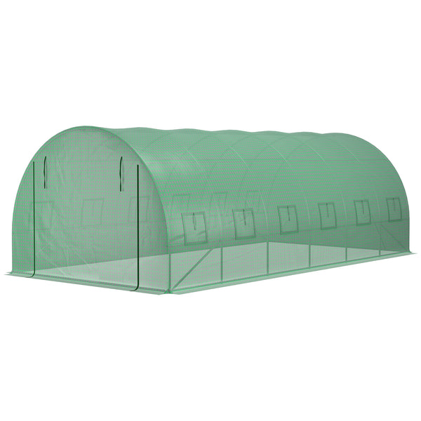 Bâche de Rechange Serre Tunnel 18 m², bâche 6 x 3 x 2 m PE Anti-UV imperméable 12 fenêtres + Porte Enroulable zippée vert